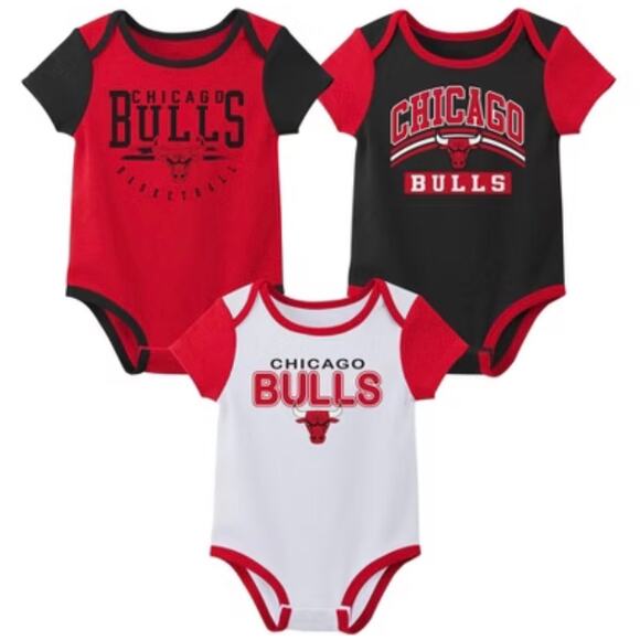 New with Tags NBA Chicago Bulls Baby Boys' 3-Pack Bodysuit Set (0-3 Months) - Picture 1 of 3